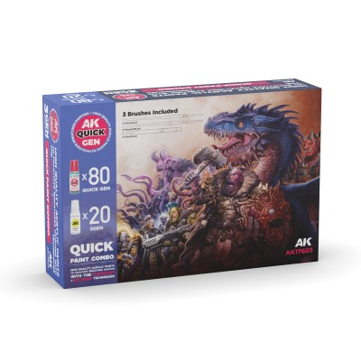 AK 17603 QUICK GEN SET: QUICK PAINT COMBO-100 COLORS (80 QUICK GEN +20 3GEN +3 FREE BRUSHES +1 MEDIUM 18ML)
