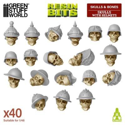 GSW 13630 3D printed - Skulls with Helmets (SET 40pcs) (Czaszki z hełmami)