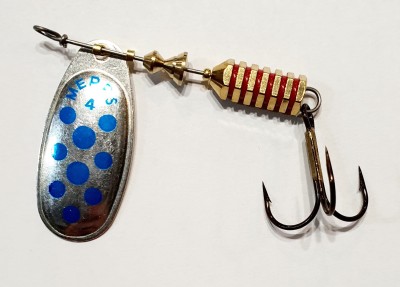 BŁYSTKA MEPPS COMET DECORE nr4 SREBRNY/NIEBIESKIE KROPKI (8g)