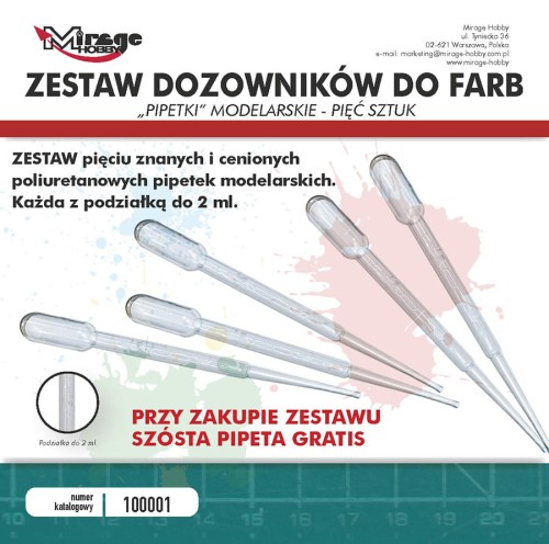 MIRAGE 100001 Zestaw pipetek do farb (op. 5szt) + 1 GRATIS
