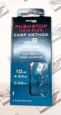 PRZYPONY DRENNAN Pushstop Hair Rigs CARP METHOD  #8 0,26mm (op. 8szt) [HNQCMT008]