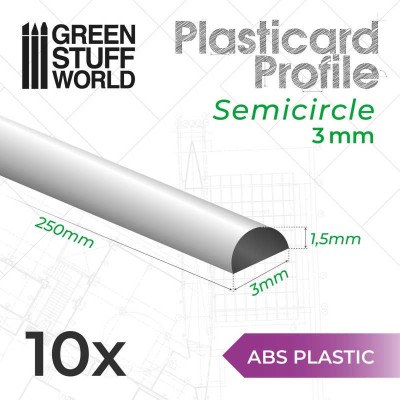 GSW 9111 ABS Plasticard - Profile SEMICIRCLE 3mm (op. 10szt) 