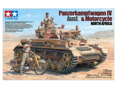 TAMIYA 25208 1:35 German Tank Panzerkampfwagen IV Ausf.F And Motorcycle 'North Africa' Set