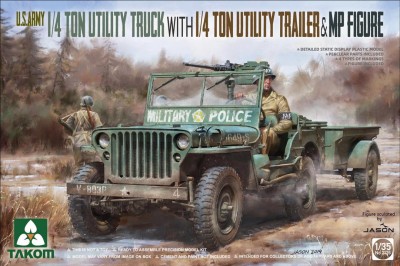 TAKOM 2126 1:35 U.S. Army 1/4 ton utility truck with 1/4 ton utility trailer & MP figure