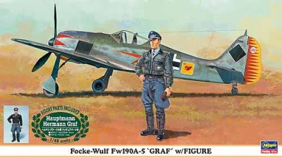 HASEGAWA 09893 1:48 Focke-Wulf Fw 190 A-5 "Hauptmann Herman Graf" with Figure