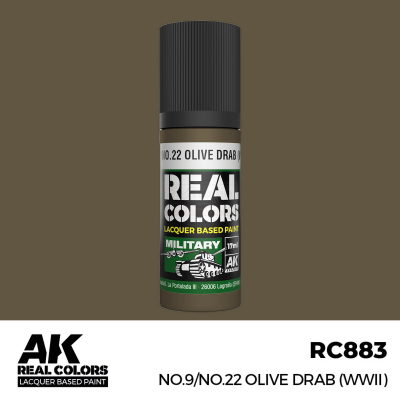 AK RC883 REAL COLORS No.9/No.22 Olive Drab (WWII) 17ml (lacquer paint)