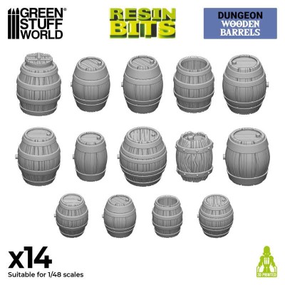 GSW 2534 3D Printed Set - Wooden Barrels (SET 14pcs) (Beczki drewniane)